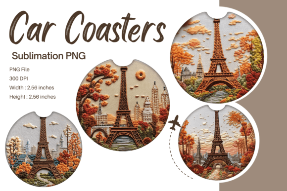 3D Eiffel Tower Embroidery Car Coaster Graphics & Print Templates