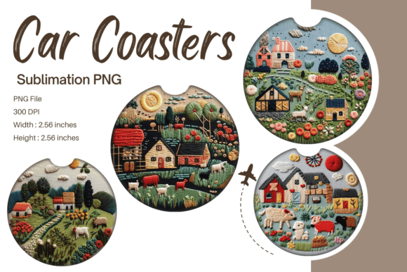 3D Farm House Embroidery Car Coaster PNG Graphics