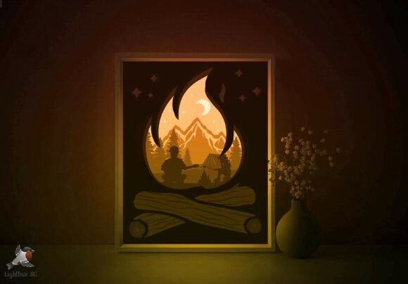Camping Bonfire 3D SVG for Shadow Boxes