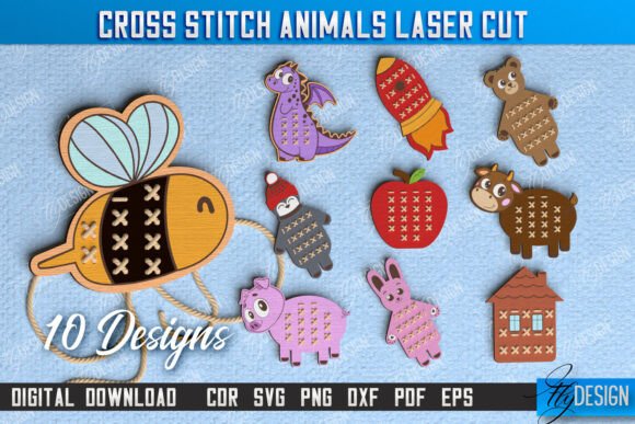Cross Stitch Animals Bundle Montessori for Laser Cutting & Other Toys Games
