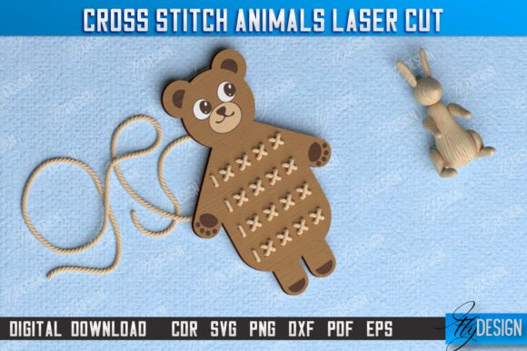 Cross Stitch Bear Montessori Lacing Laser Cutting Toy