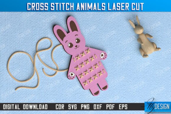 Cross Stitch Hare Montessori Lacing: Laser Cutting Other Toys Games