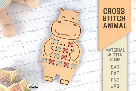 Cross Stitch Hippo SVG for Laser Cutting Toys