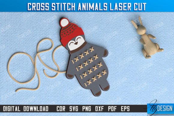 Cross Stitch Penguin Montessori Lacing Laser Cutting
