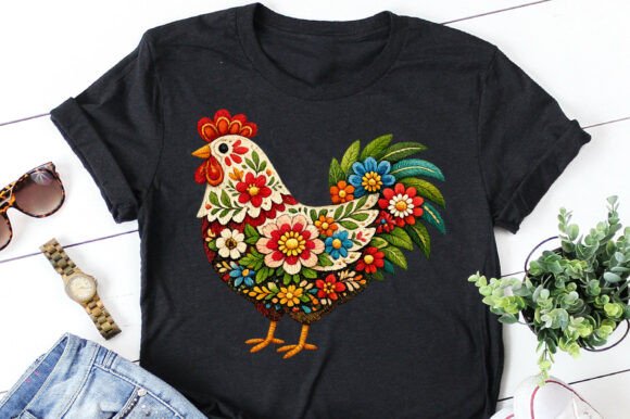 Floral Chicken Graphics for T-Shirt Designs