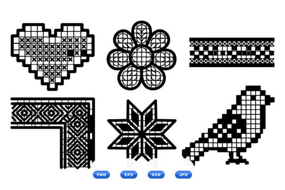 Pixel Folk Embroidery SVG Pack: Graphics & Illustrations